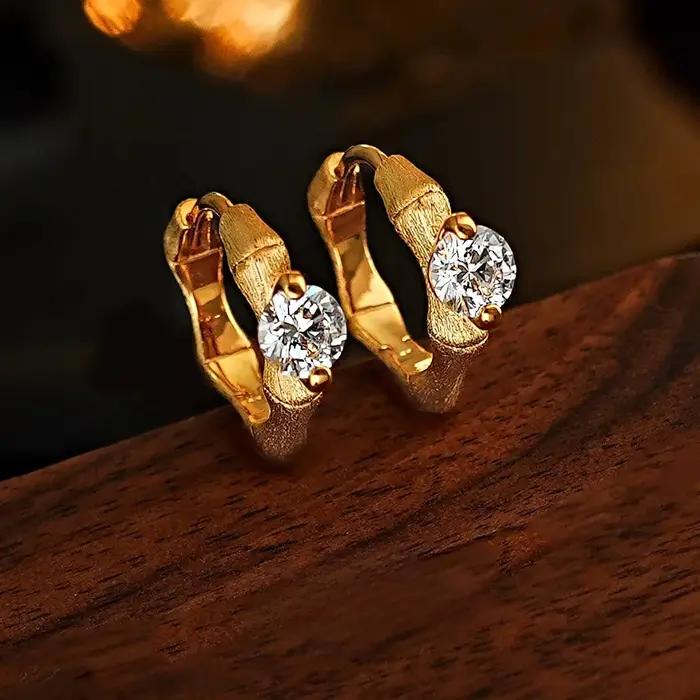 Boucles d'oreilles en argent 925 avec fil métallique, nœud en bambou, boucle d'oreille incrustée de diamants, luxe léger et polyvalent, bijoux de style Instagram