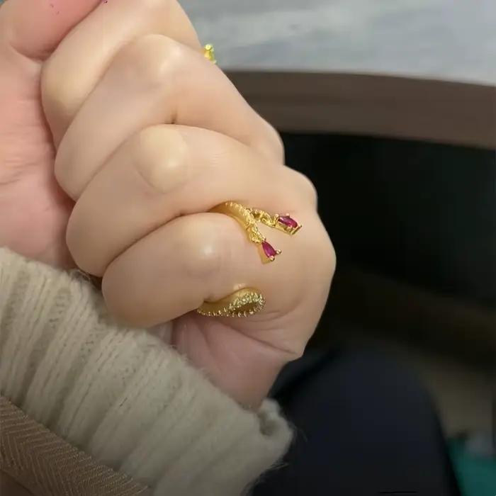 Bague en diamant double couche motif goutte d'eau rouge luxe minimaliste ouverte pour femme occasions spéciales