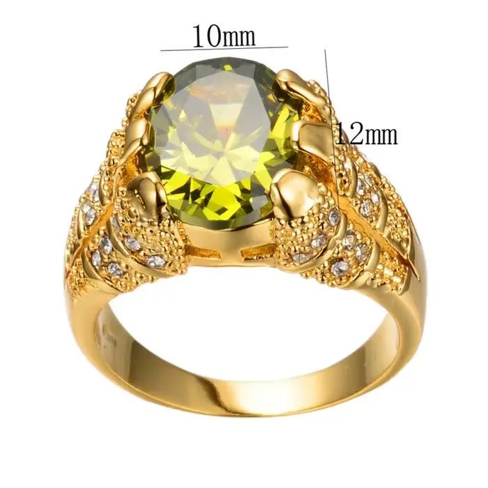 Nouvelle mode mâle péridot ovale bague de luxe grand cristal Zircon pierre anneau 14KT or jaune promesse bagues de fiançailles pour hommes