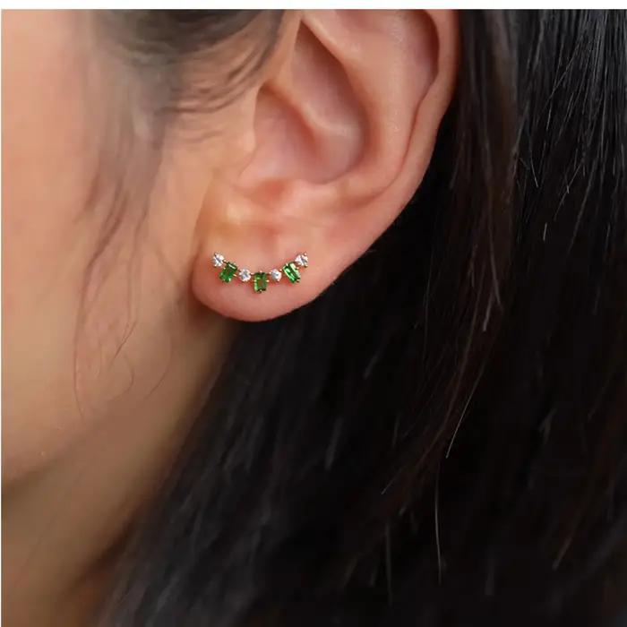 Boucle d'oreille en argent Sterling 925 et Zircon émeraude plaqué or