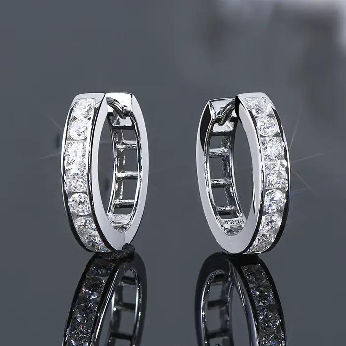 IOGOU – boucles d'oreilles créoles en Moissanite, 2.5mm, classique, couleur D, argent véritable, bij