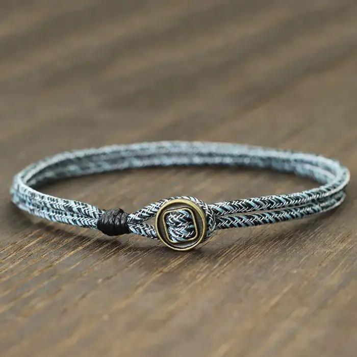 Bracelet en corde bicouche nautique homme, rétro, géométrique, corde, alliage de zinc, facile à détacher, pour hommes, occasions spéciales, plage, surf