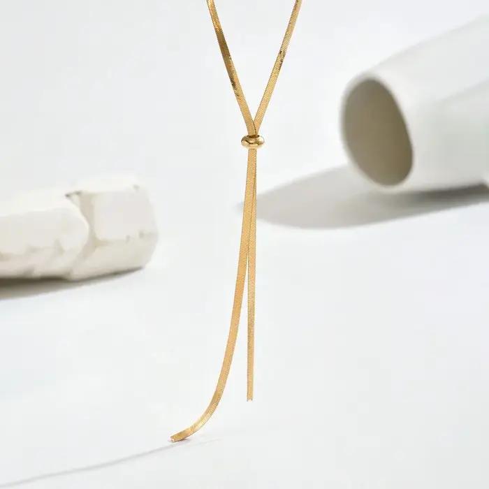 Collier Punk Long et plat en os de serpent pour femmes, chaîne en acier inoxydable, couleur or, en f