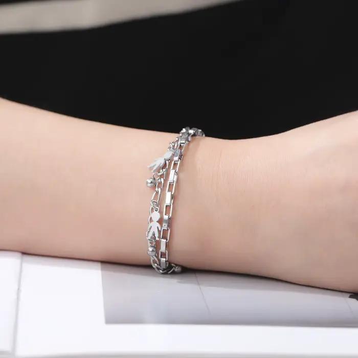 Bracelet en acier inoxydable à double chaîne de maillons et breloques pour femme et homme