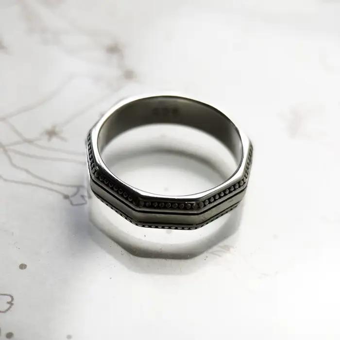 Bague à bande angulaire en forme de neuf coins, bijoux fins ethniques pour femmes et hommes, cadeau d'automne en argent Sterling 925