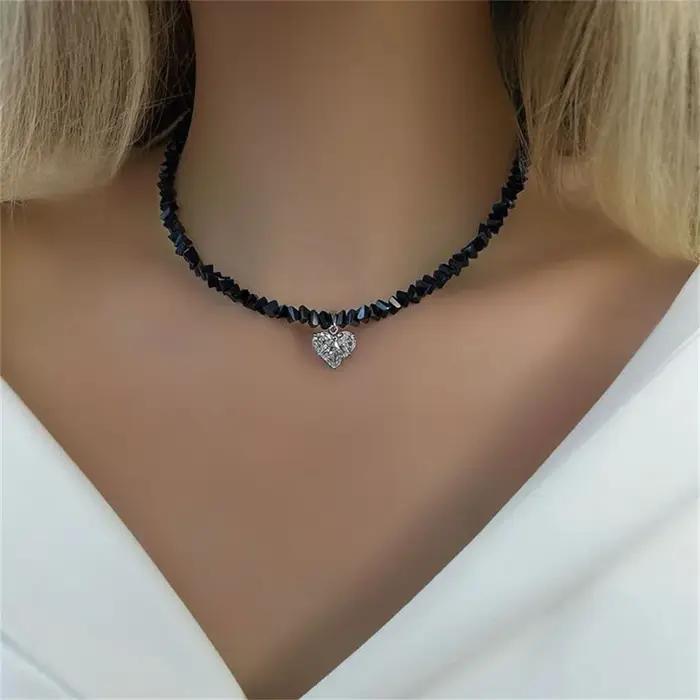 Mode Vintage glands Zircon coeur pendentif collier pour femmes femme Boho géométrique Baroque Transparent cristal chaîne bijoux