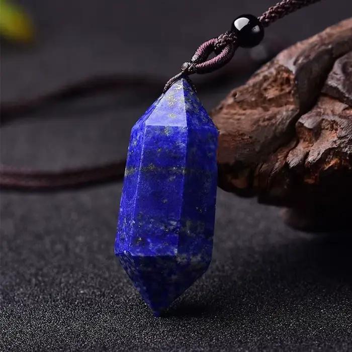 Pendentif en Lapis-Lazuli naturel à Double extrémité, en pierre de cristal, Chakra Reiki, guérison é