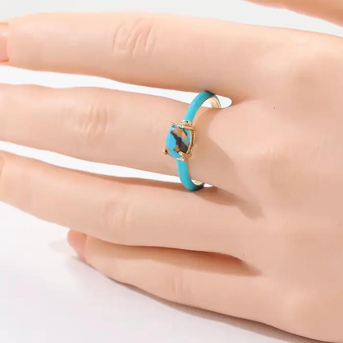Bague Minimaliste Élégante en Turquoise Synthétique Plaqué Or pour Femme, Style Bohème, Accessoire de Mode pour Banquets et Vacances