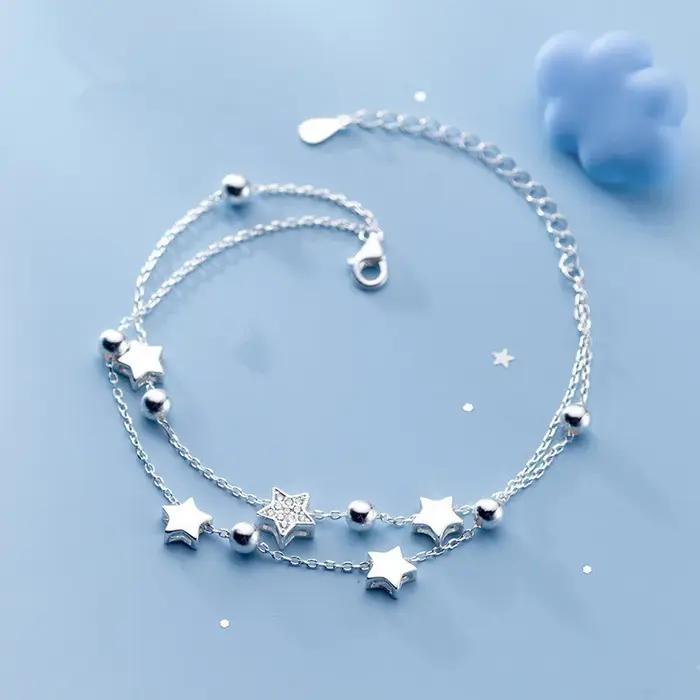 VENTFILLE 925 timbre couleur argent étoile Bracelet mode coréenne étoiles à cinq branches cristal Double Bracelet livraison directe en gros