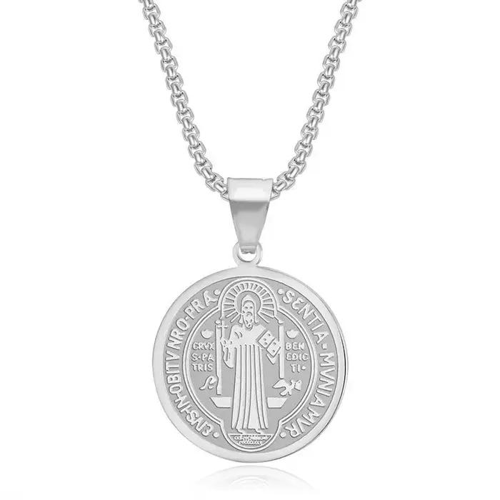 YQ – collier avec pendentif Saint benoît en acier inoxydable 316L