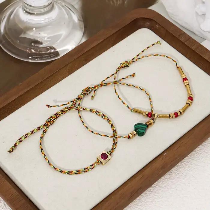 Ensemble de bracelets bohème chic pour femmes, 3 pièces, fabriqués à la main avec une pierre naturel