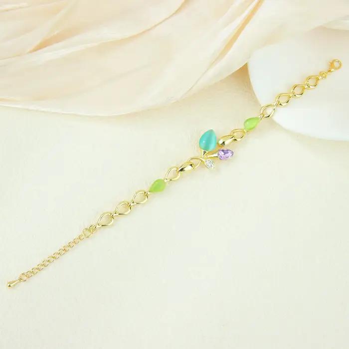 Bracelet en or cristal coloré pour femmes italiennes, chaînes en résine émaillée irrégulière 14k, fa