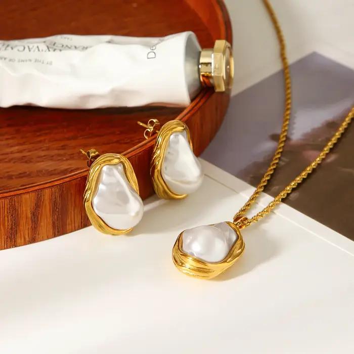 Collier en acier inoxydable avec pendentif en résine brillante imitation perles pour femmes style minimaliste y2k cadeau occasionnels