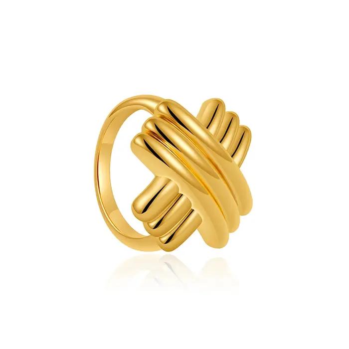 Bagues épaisses torsadées croisées minimalistes plaquées or 18 carats pour femmes pour mariage anniversaire date romantique cadeau amie collègue