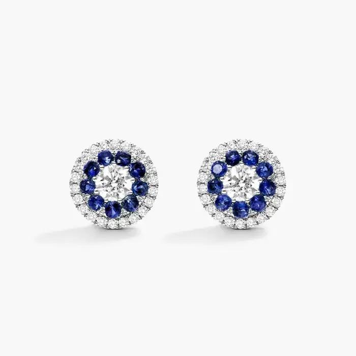 Bague en or blanc 9K/14K/18K avec saphir de laboratoire et diamant