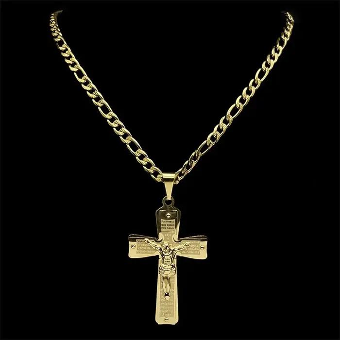 Collier Croix de Jésus en Acier Inoxydable Bijou Religieux Femme Homme Cadeau Anniversaire Fête Baptême Occasions Spéciales
