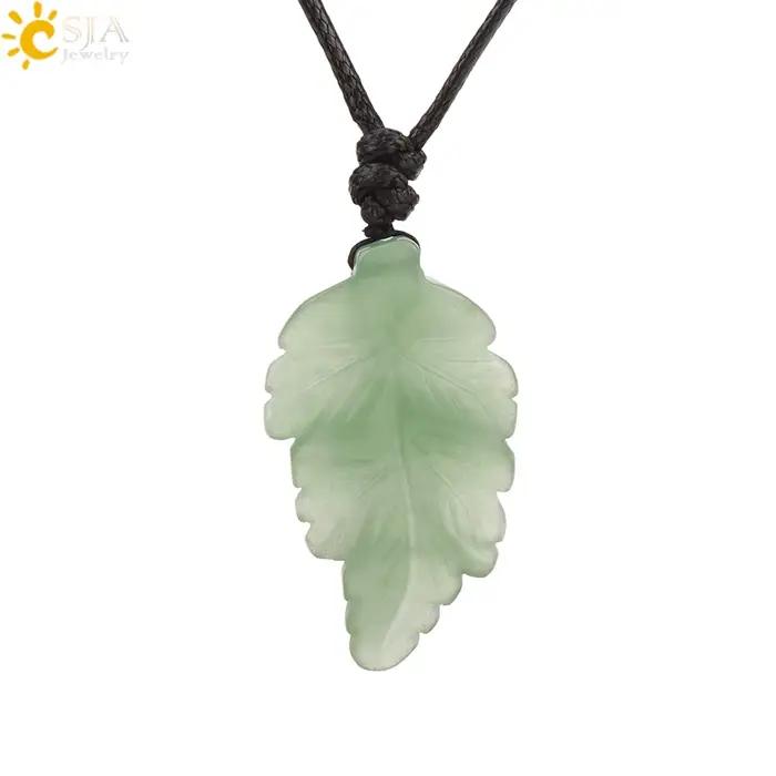 CSJA – collier avec pendentif feuilles en pierre naturelle pour femmes, colliers en cristal sculpté