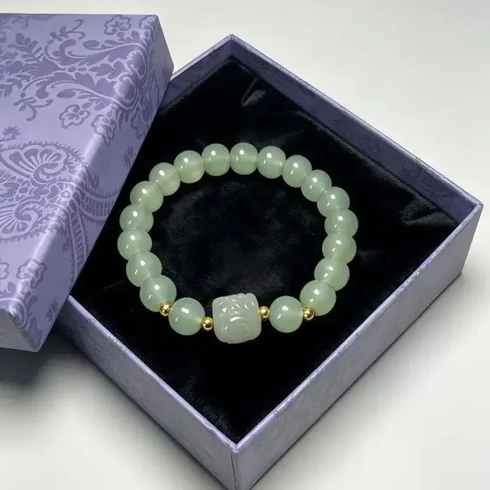 Bracelet perlé en jade Hetian naturel Qingshui 2026 – Bijou polyvalent pour femme, idéal pour le quotidien, les fêtes, les anniversaires – Élégant et tendance