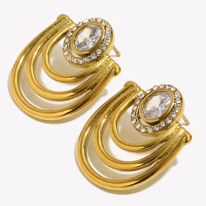 E.B.belle Boucles d'oreilles clous en acier inoxydable plaqué or