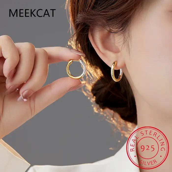 Boucles d'oreilles créoles rondes en argent regardé 925 pour femmes