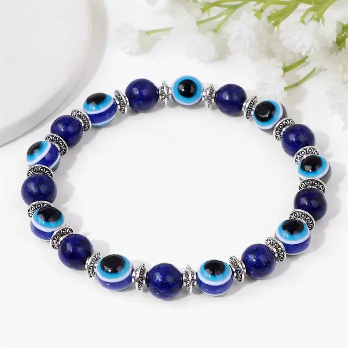 Bracelets mauvais œil colorés faits à la main pour hommes et femmes, bracelets perlés, bijoux élastiques, jaune, rose, noir, bleu, vert, mode