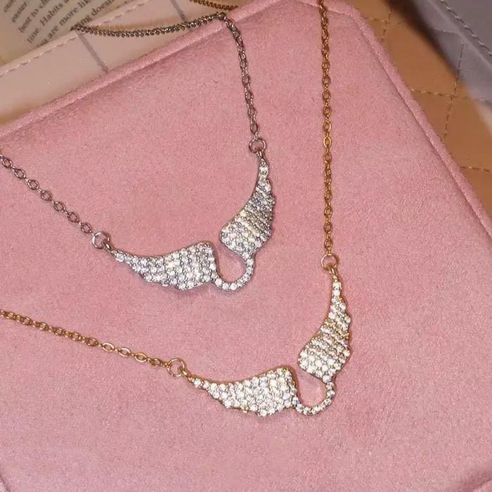 Collier Ailes d'Ange Scintillantes en Cristal, Pendentif Aile Bling, Chaîne Ras-du-Cou Tendance, Luxe Quotidien, Mariage, Ornement pour Femme, Cadeaux