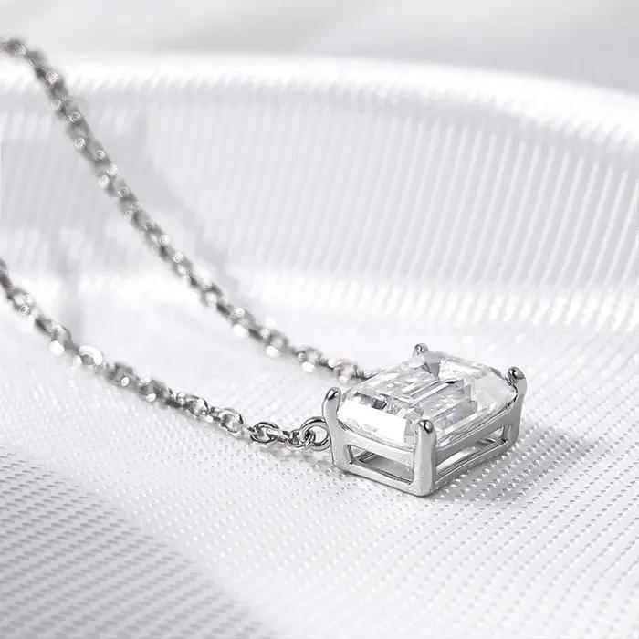 Smyoue 1-3CT Solitaire Moissanite collier pour femmes taille émeraude laboratoire diamant mariage femme