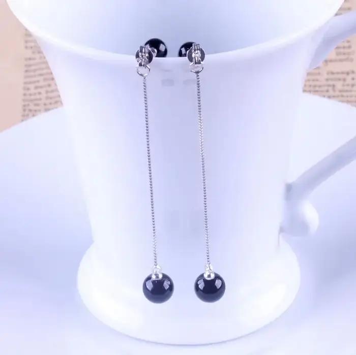 Boucles d'oreilles en argent regardé 925 noir et rouge IkLong Tassel JOEar Line Stud Boucles d'oreil