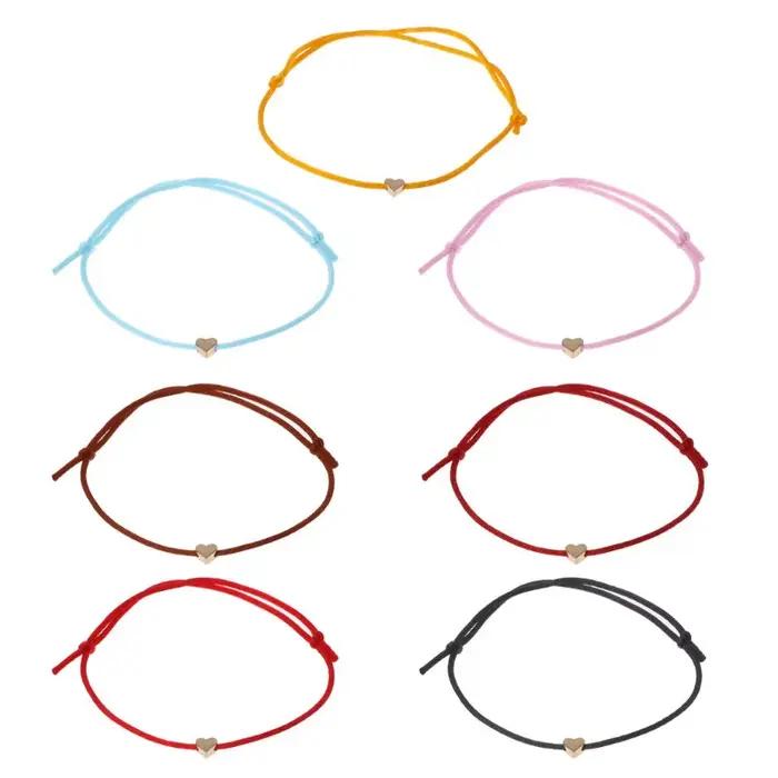 Bracelet à breloques cœur en cordon de coton et alliage protecteur pour homme et femme