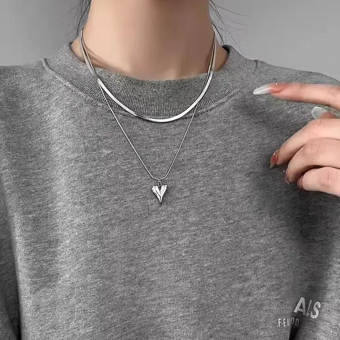 Collier pendentif coeur d'amour à double couche pour femme