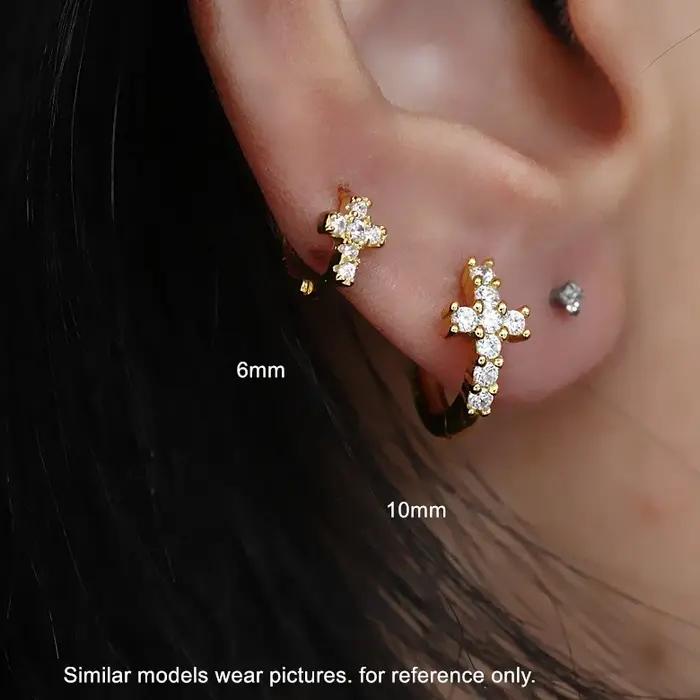 925 boucle d'oreille en argent Sterling mode Zircon croix Mini anneau