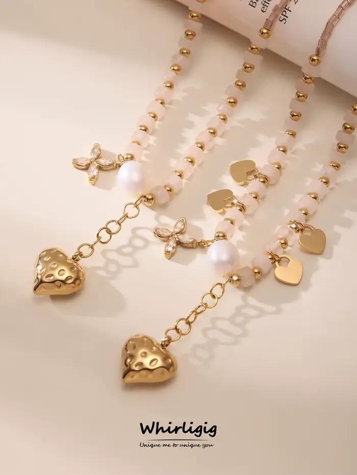Collier pendentif coeur d'amour pour femmes, en acier inoxydable plaqué or avec perle d'eau douce, bijoux de luxe pour Banquet, charmant