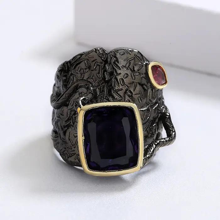 Bague Incrustée Violette Zirconium Croix Fin Bijou Fins Italiens Nouvelle Mode Engagement Pour Hommes Femmes Occasions Spéciales