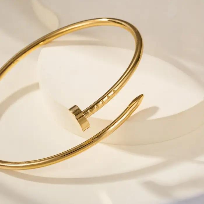 Bracelet Ouvert Ajustable En Or Rose Pour Femme Polyvalent Empilable Design Géométrique Simple Occasionnels Mode Et Accessoires