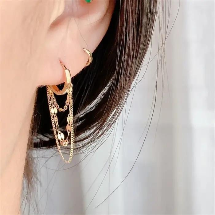 Boucles d'oreilles à pampilles en argent Sterling 925 véritable plaqué or 18 carats pour femmes