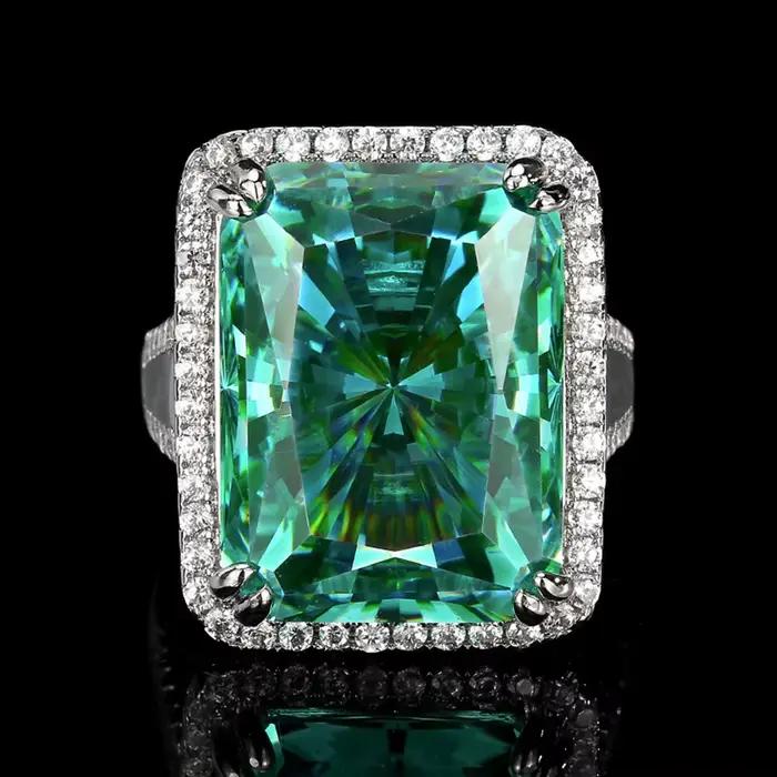 Vinregem – bague en saphir de laboratoire pour femmes, coupe radiante, 15x20 MM, tourmaline Paraiba, diamant à haute teneur en carbone, bijoux fins, cadeaux