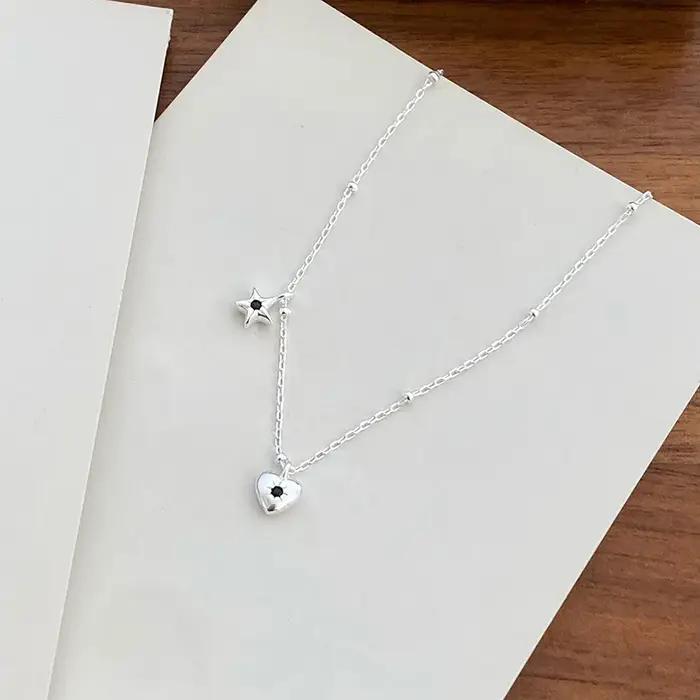 Collier pendentif en argent Sterling 925 avec zirconium blanc et cristal pour femmes bijoux d'amour élégants et simples pour occasions spéciales