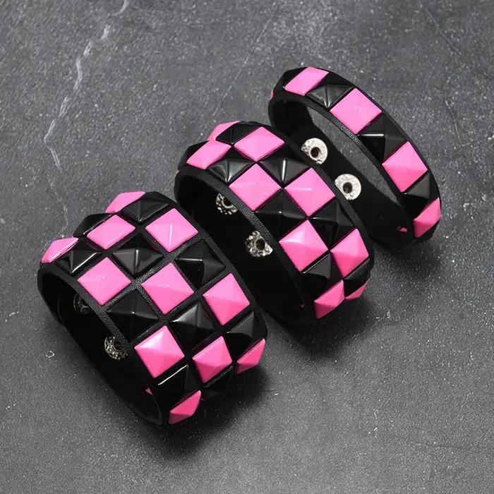 3 pièces/ensemble mode Rivets contrastés poignet en cuir amitié grand Bracelet large pour homme femme boucle Vintage Punk bijoux