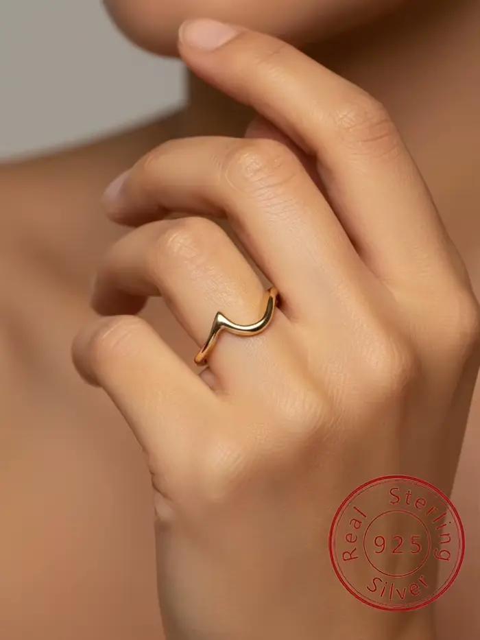 Bague incurvée minimaliste en argent Sterling 925 pour femmes, grand rayon, anniversaire, fiançailles, usage quotidien, bijoux fins de haute qualité