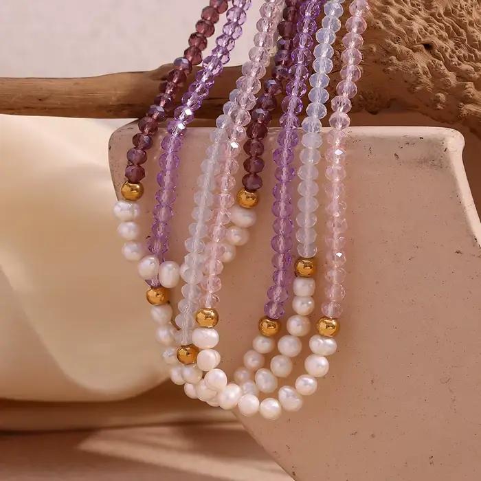 E.B.belle-Collier fait main en cristal taillé de perles d'eau douce