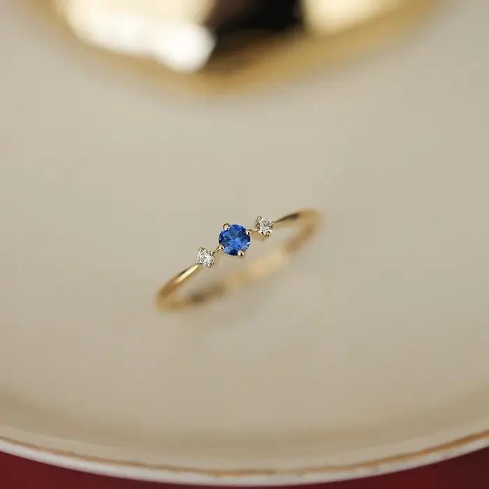 Bague en argent Sterling 925 plaqué or 14K pour femmes, Zircon bleu, lumière japonaise, accessoires