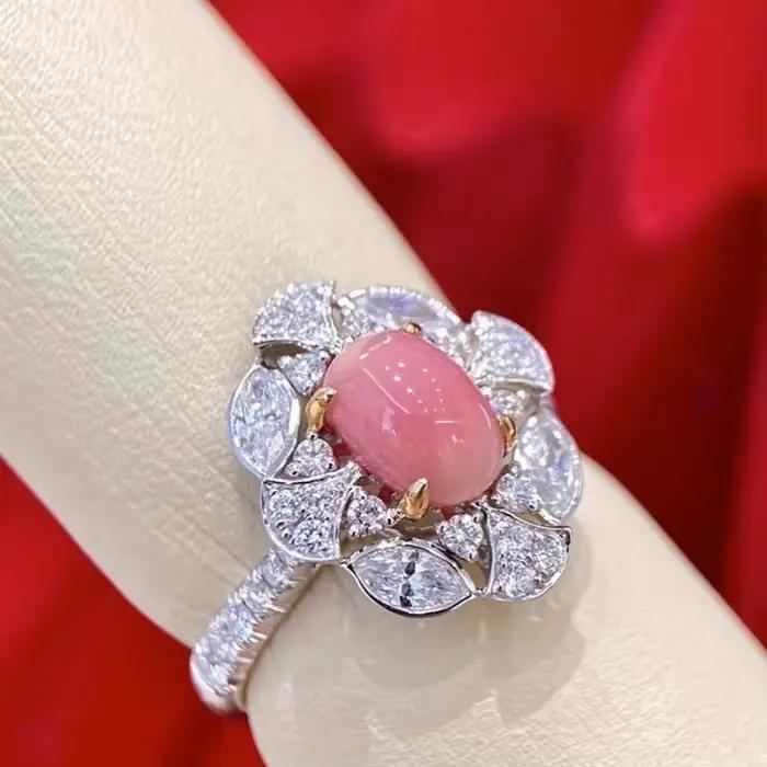 Bague en argent sterling 925 sertie de perle naturelle de conque et diamants fleur romantique à offrir pour femmes occasions spéciales