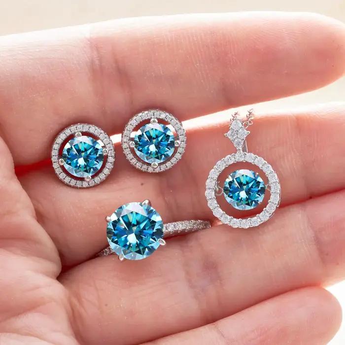 Parure de bijoux en diamant de laboratoire et moissanite Solitaire pour femme élégante, en argent st