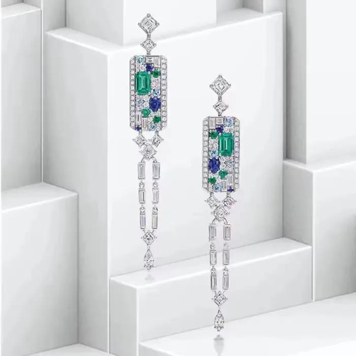 Ensembles de bijoux en émeraude de simulation plaqués platine pour femmes, ArtDeco esthétique, boucles d'oreilles édouardes, matiques ChimDangle, PT950, 2022 Nouveau