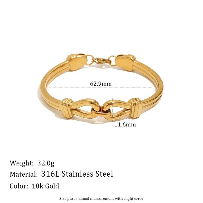 Bracelet côtelé à double nœud entrelacé E.B.belle en acier inoxydable 316L plaqué or 18 carats