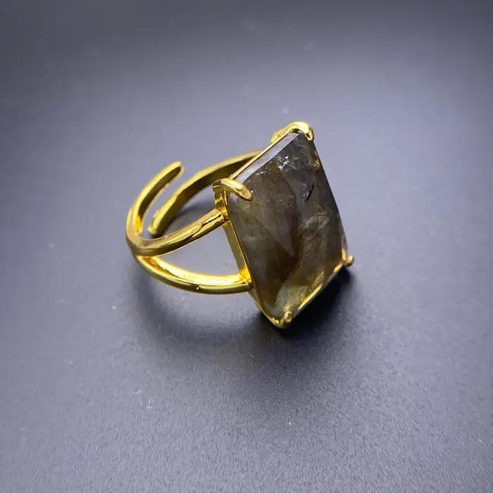 Bague Labradorite naturelle élégante or jaune 18 carats grande pierre goutte d'eau pour femmes occasions spéciales anniversaires cadeaux bijoux à la mode