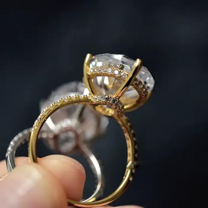 Bague de luxe en diamant de laboratoire 10ct, en argent Sterling 100% véritable, bague de fiançailles, de mariage, pour femmes et hommes, bijoux de promesse, 925