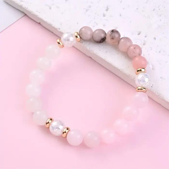 Bracelet en quartz rose naturel pour femme - Bijou perlé pour l'équilibre émotionnel