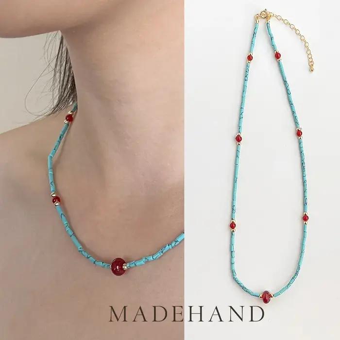 Collier ras du cou en pierre naturelle pour femmes, artisanat fait à la main, bleu, Turquoise, rouge, Agate, chaîne courte, bijoux Vintage