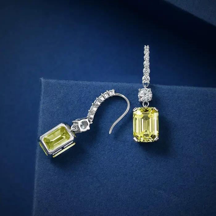 Boucles d'oreilles pendantes en or blanc avec diamant à haute teneur en carbone et pierre précieuse en argent sterling 925, taille émeraude, bijoux fins, cadeau, vente en gros